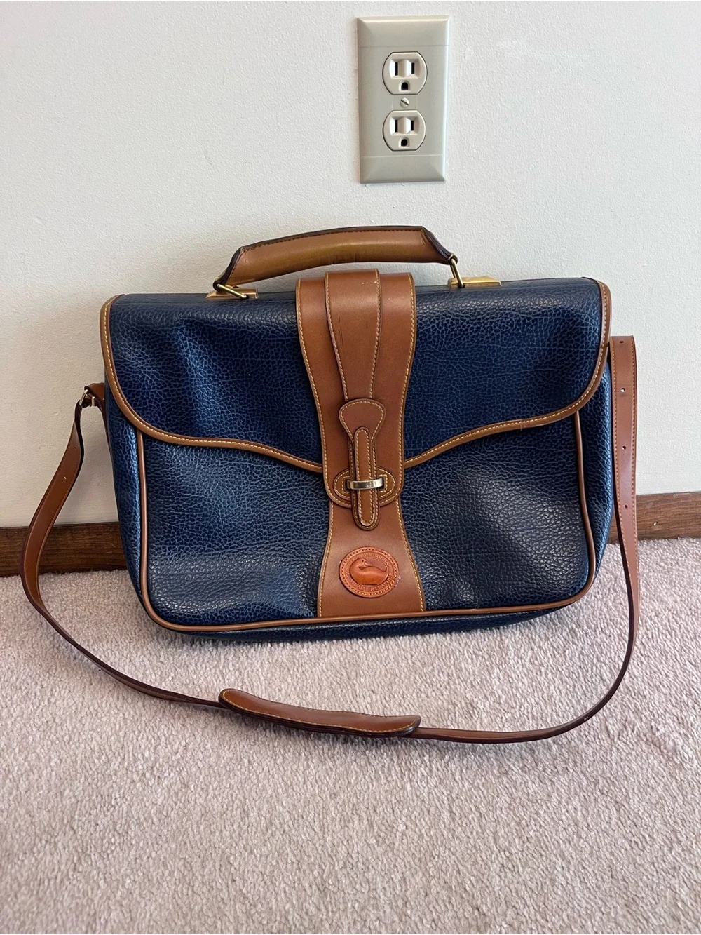 Vintage Dooney & Bourke Blue Pebble Message Bag Briefcase